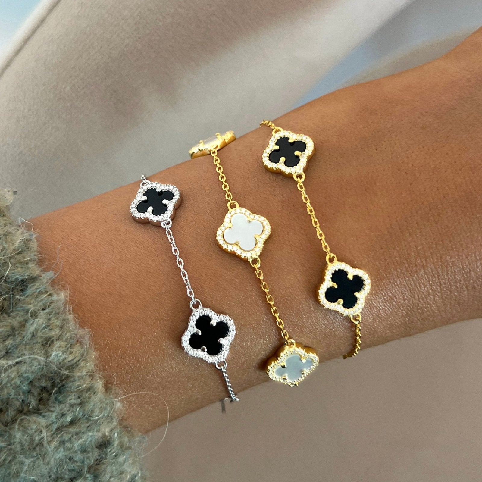 Gold Mini Black Iced Clover Bracelet - Luxe Emporium x