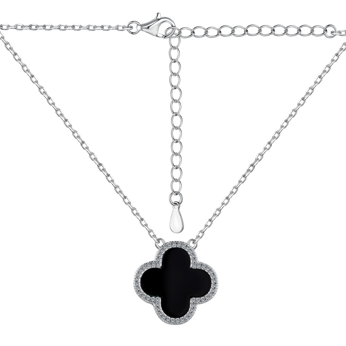 Sterling Silver Aura Black Onyx Clover Necklace