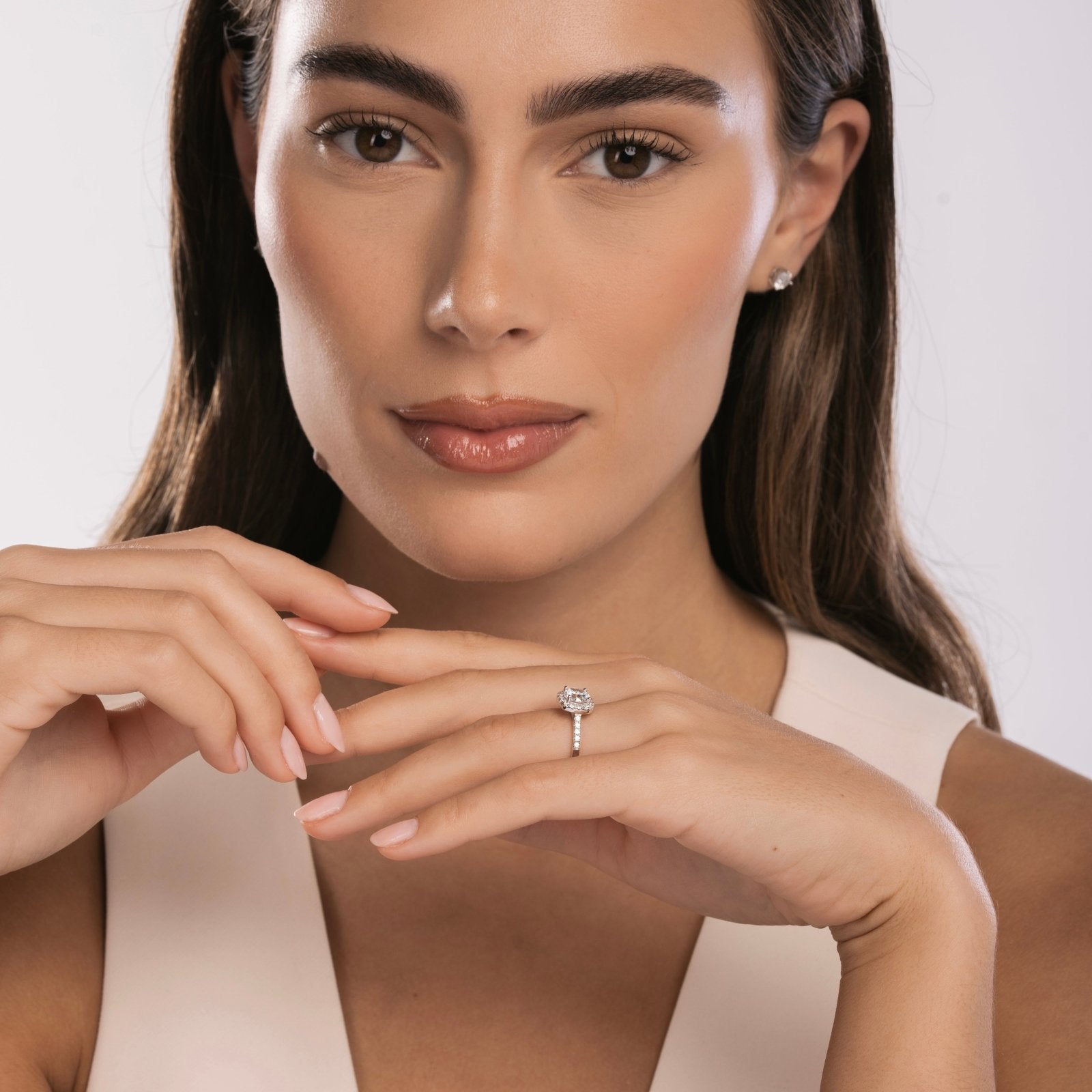 Sterling Silver Iced Square Halo Ring - Luxe Emporium x