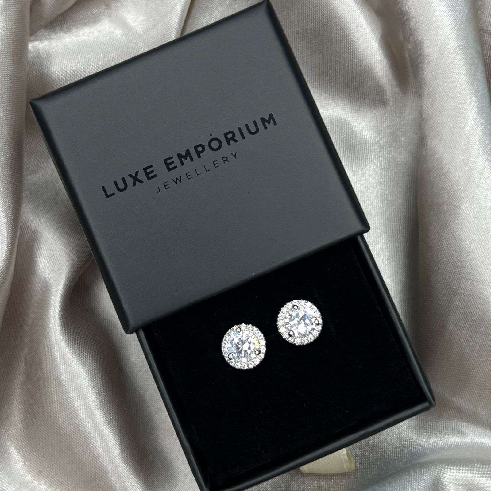 Sterling Silver Mini Round Halo Earrings - Luxe Emporium x