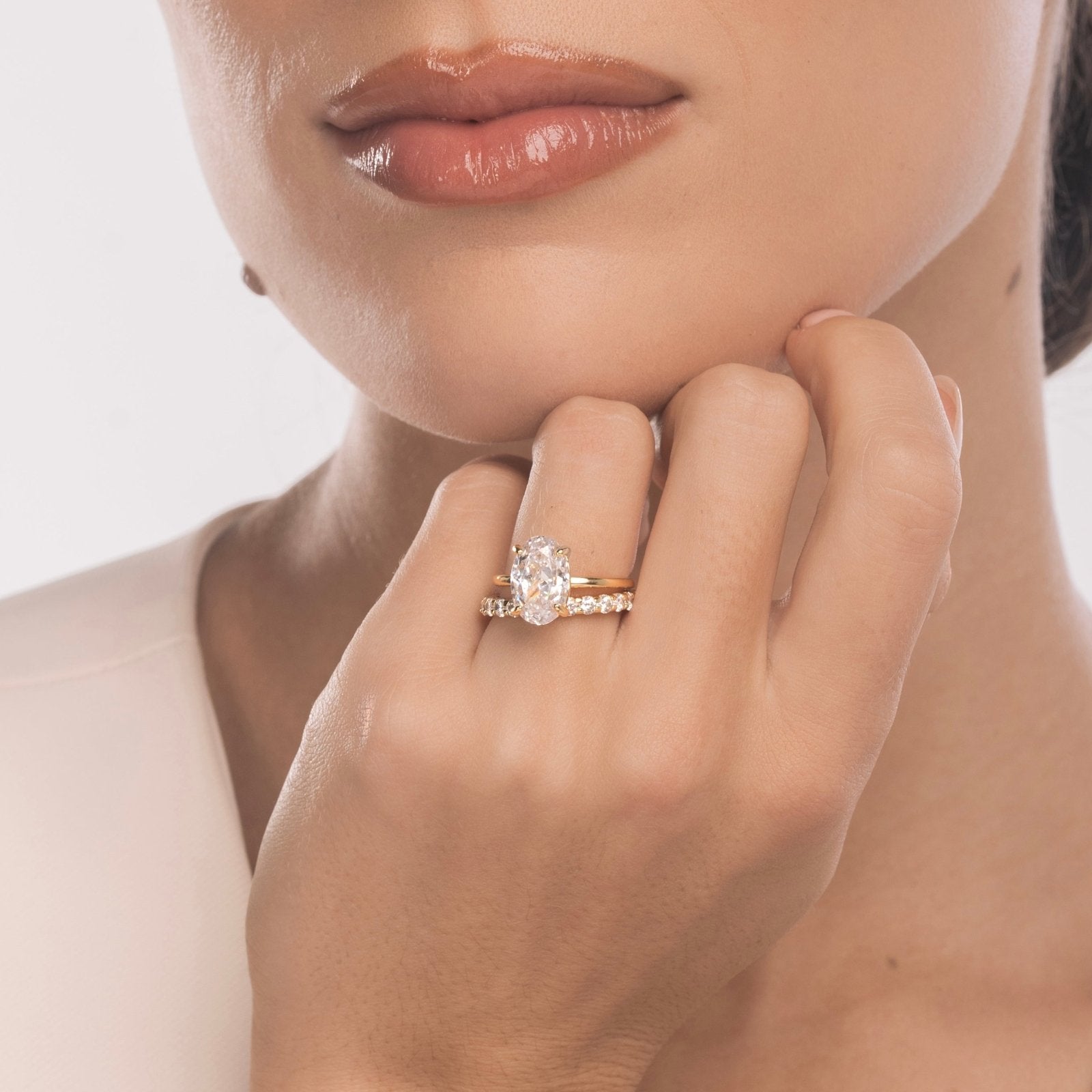 Gold Plain Band Solitaire Wedding Set - Luxe Emporium x