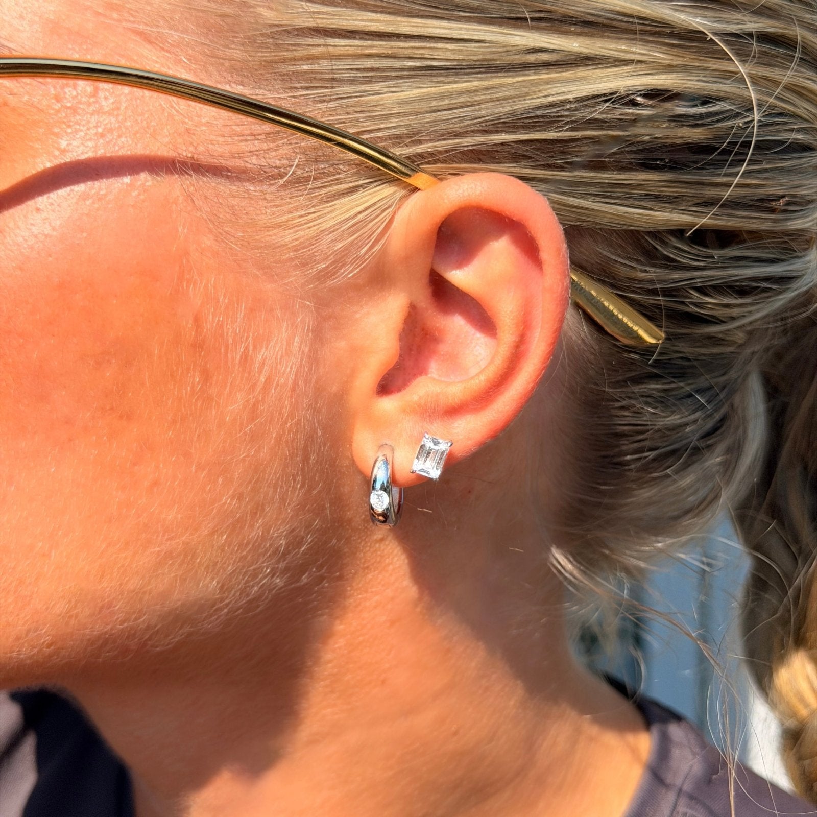 Sterling Silver Emerald Cut Bella Earrings - Luxe Emporium x