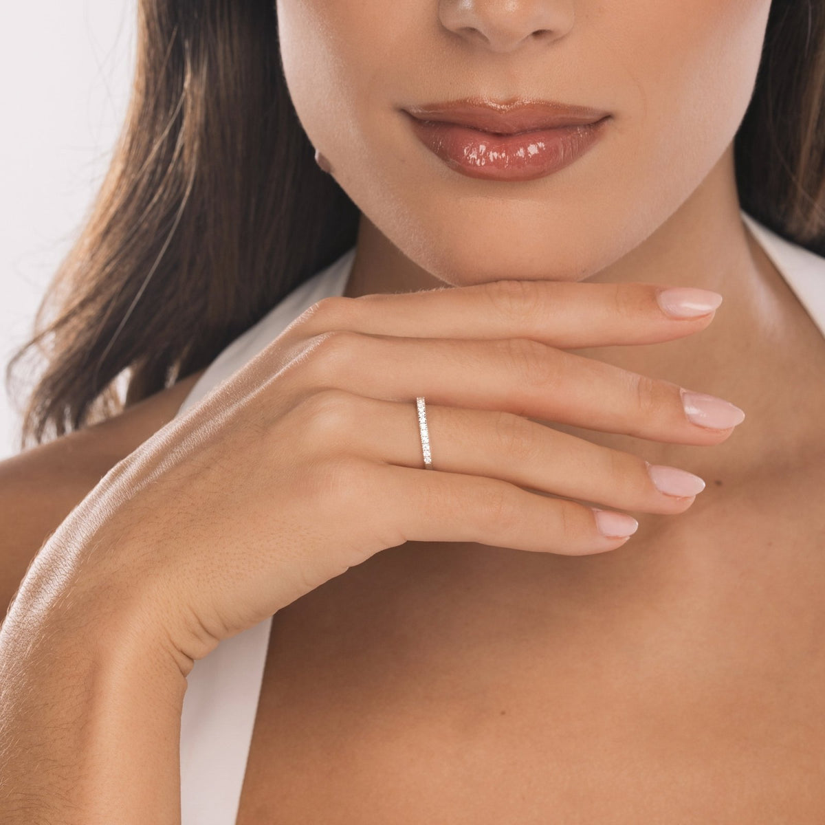 Sterling Silver Half Paved Selene Band Ring - Luxe Emporium x