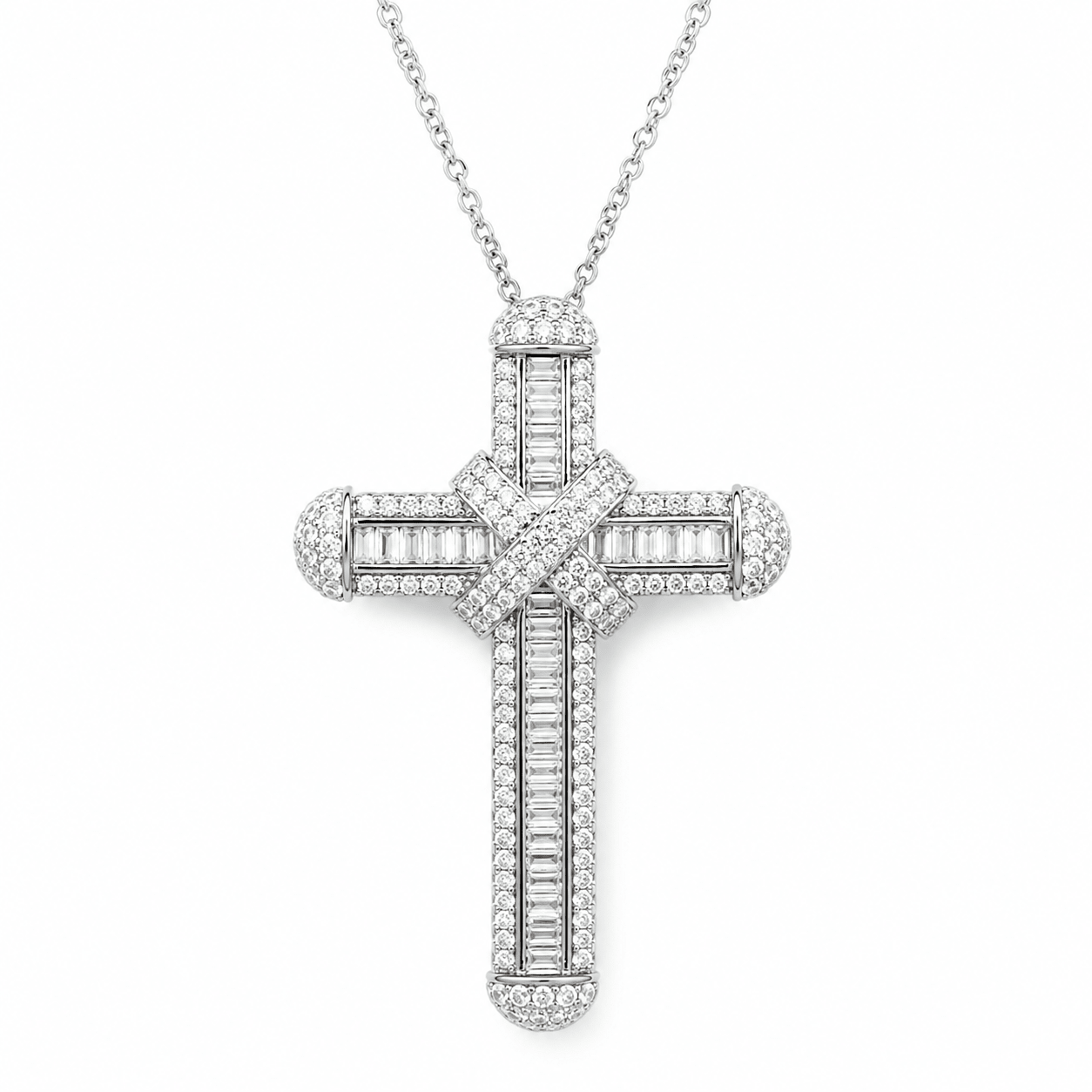 Sterling Silver Large Luxe Cross Pendant Necklace - Luxe Emporium x