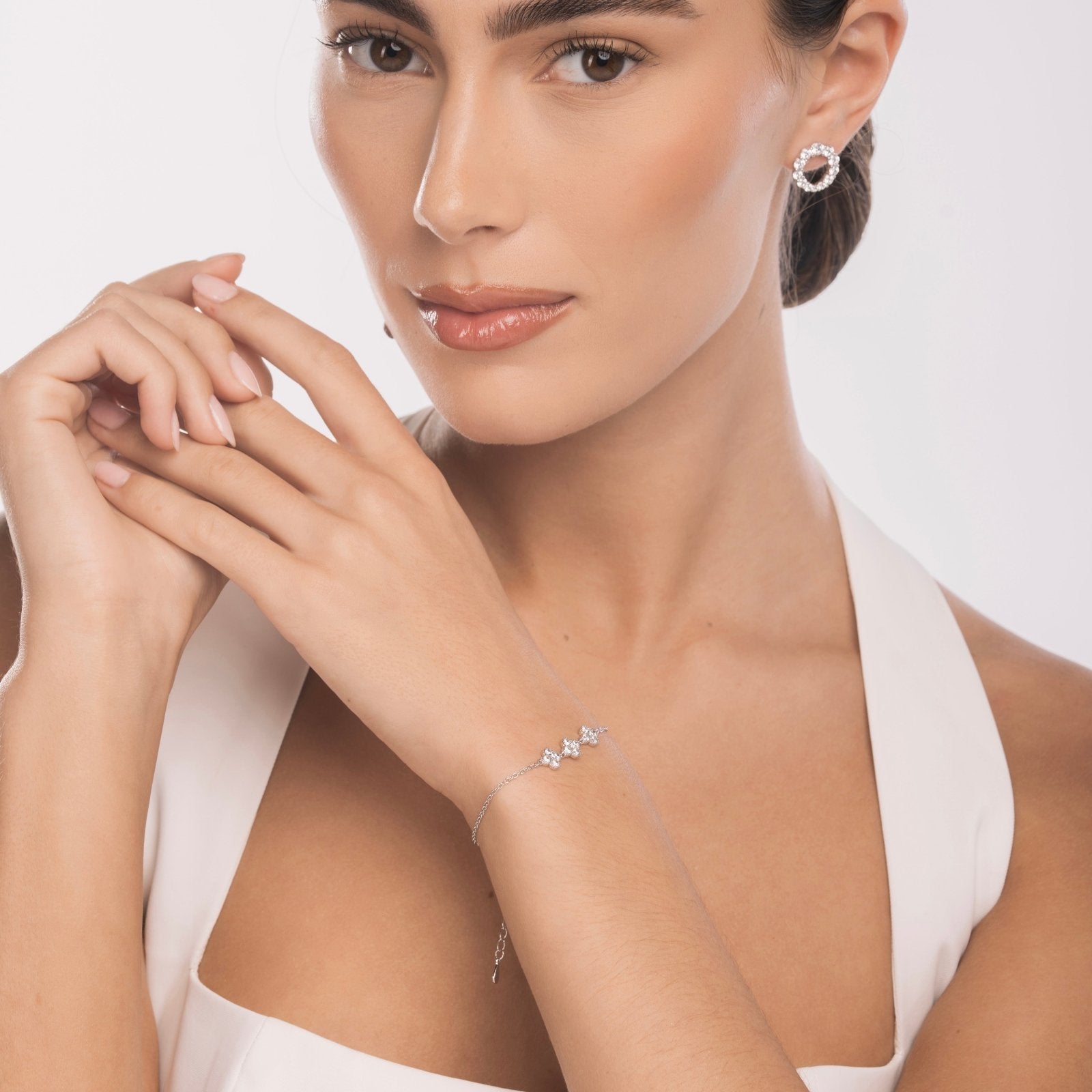 Sterling Silver Maeve Pavé Clover Bracelet - Luxe Emporium x