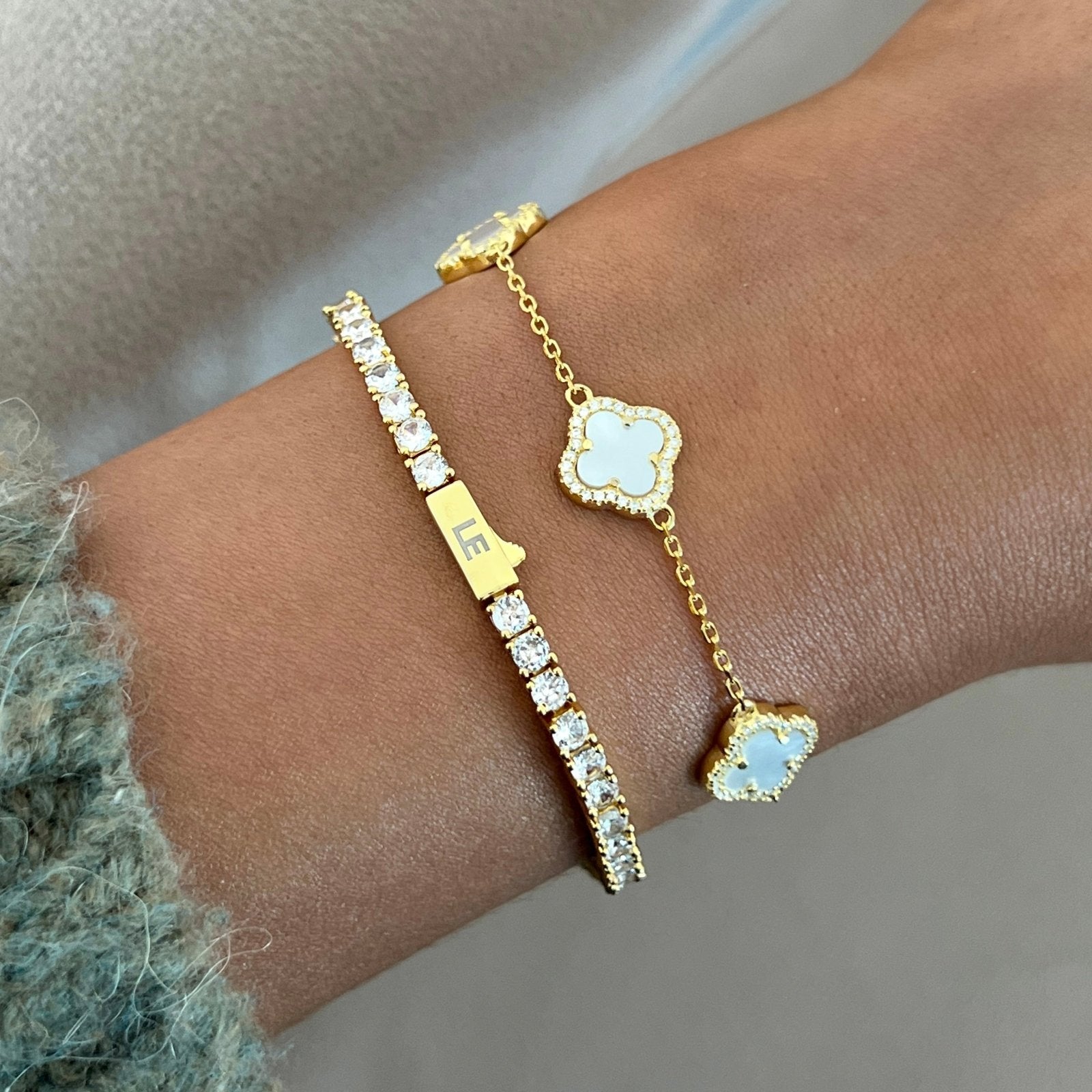 Gold Mini White Iced Clover Bracelet - Luxe Emporium x