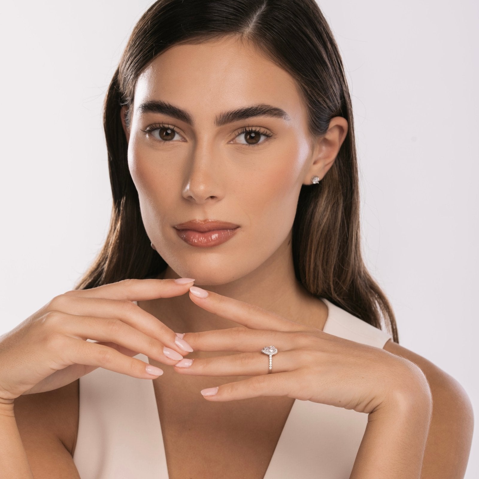 Sterling Silver Pear Halo Aurora Ring - Luxe Emporium x