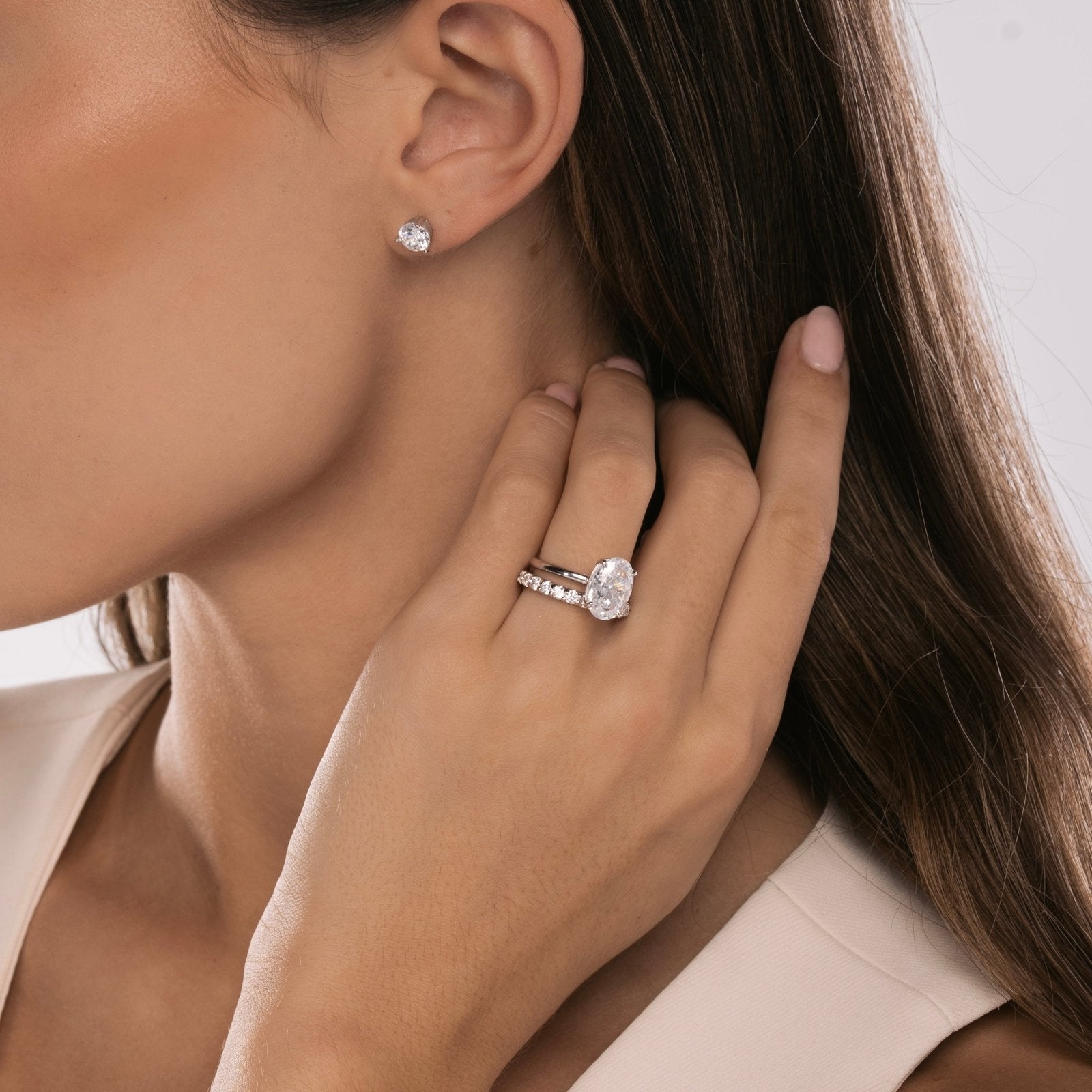 Silver Plain Band Solitaire x Aurelia Wedding Set - Luxe Emporium x