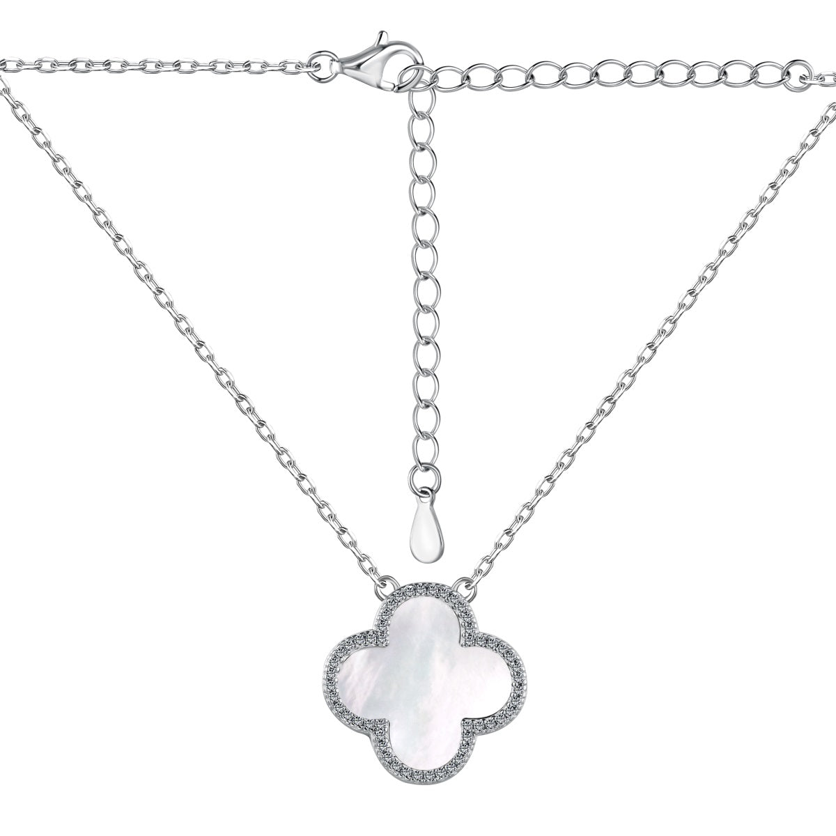 Sterling Silver Aura White Iced Clover Necklace