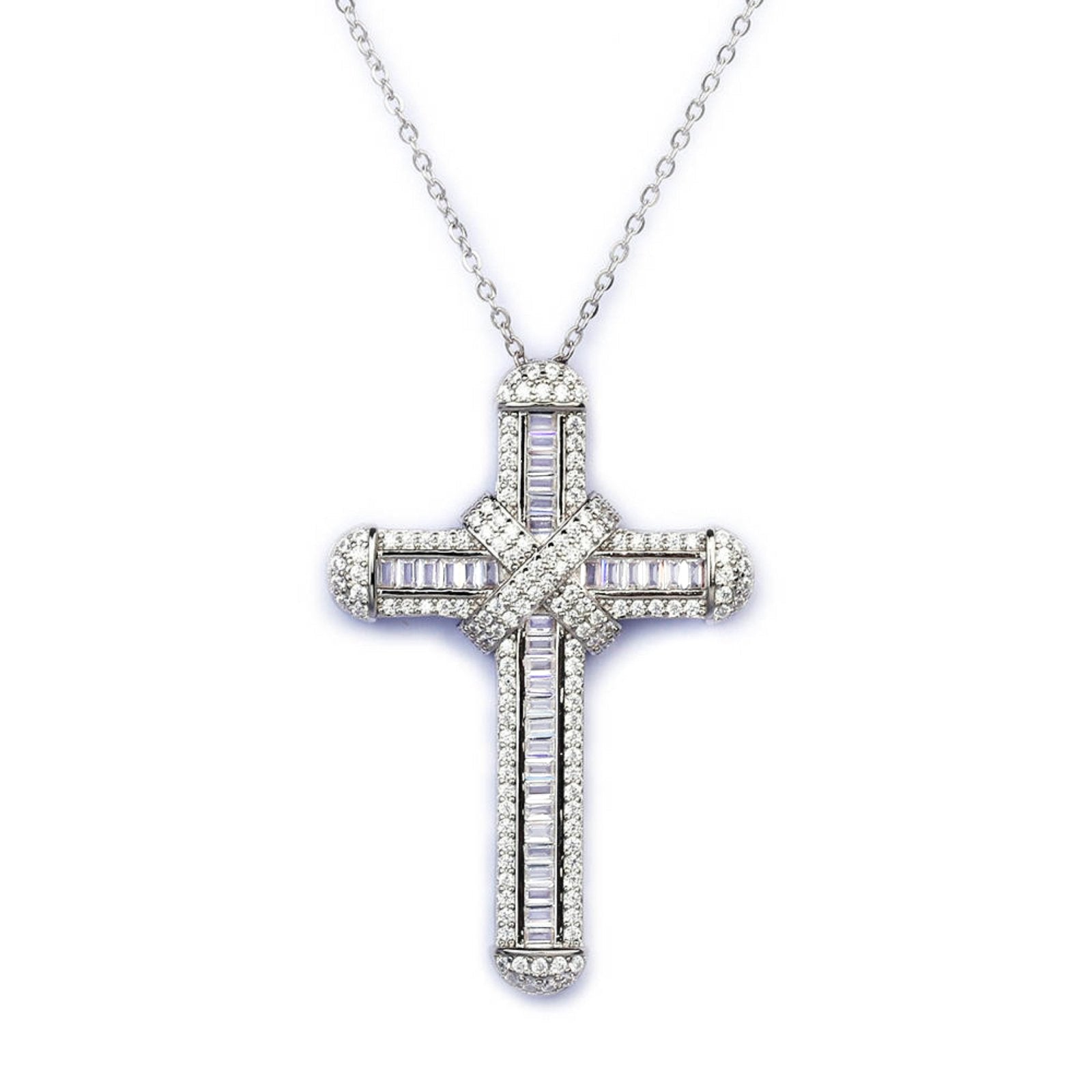 Sterling Silver Large Luxe Cross Pendant Necklace - Luxe Emporium x