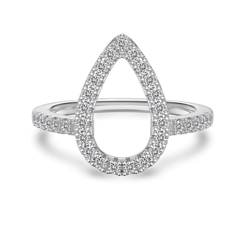 Sterling Silver Elara Pear Halo Ring - Luxe Emporium x