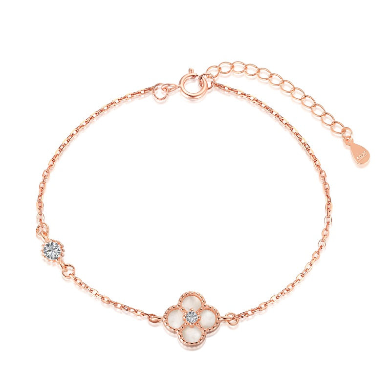 Rose Gold White Clover Bracelet