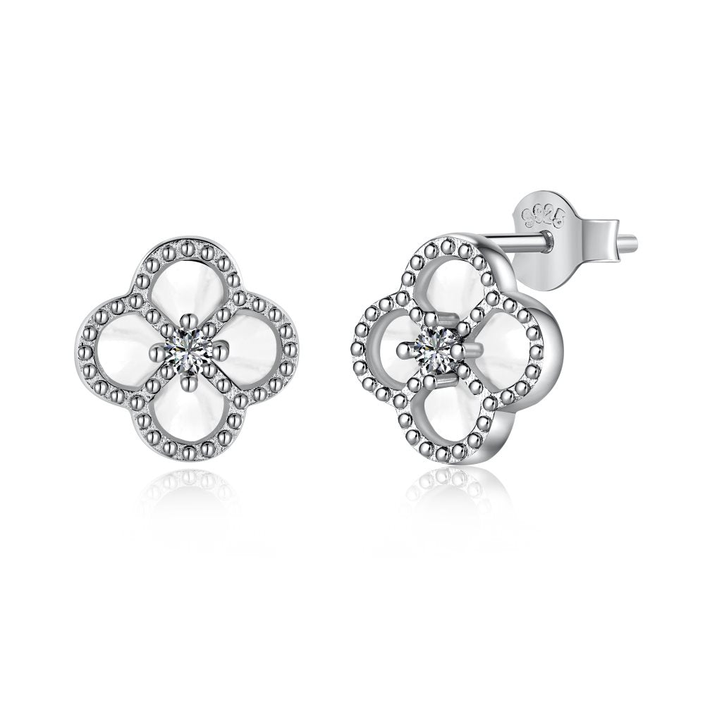 Sterling Silver White Clover Earrings