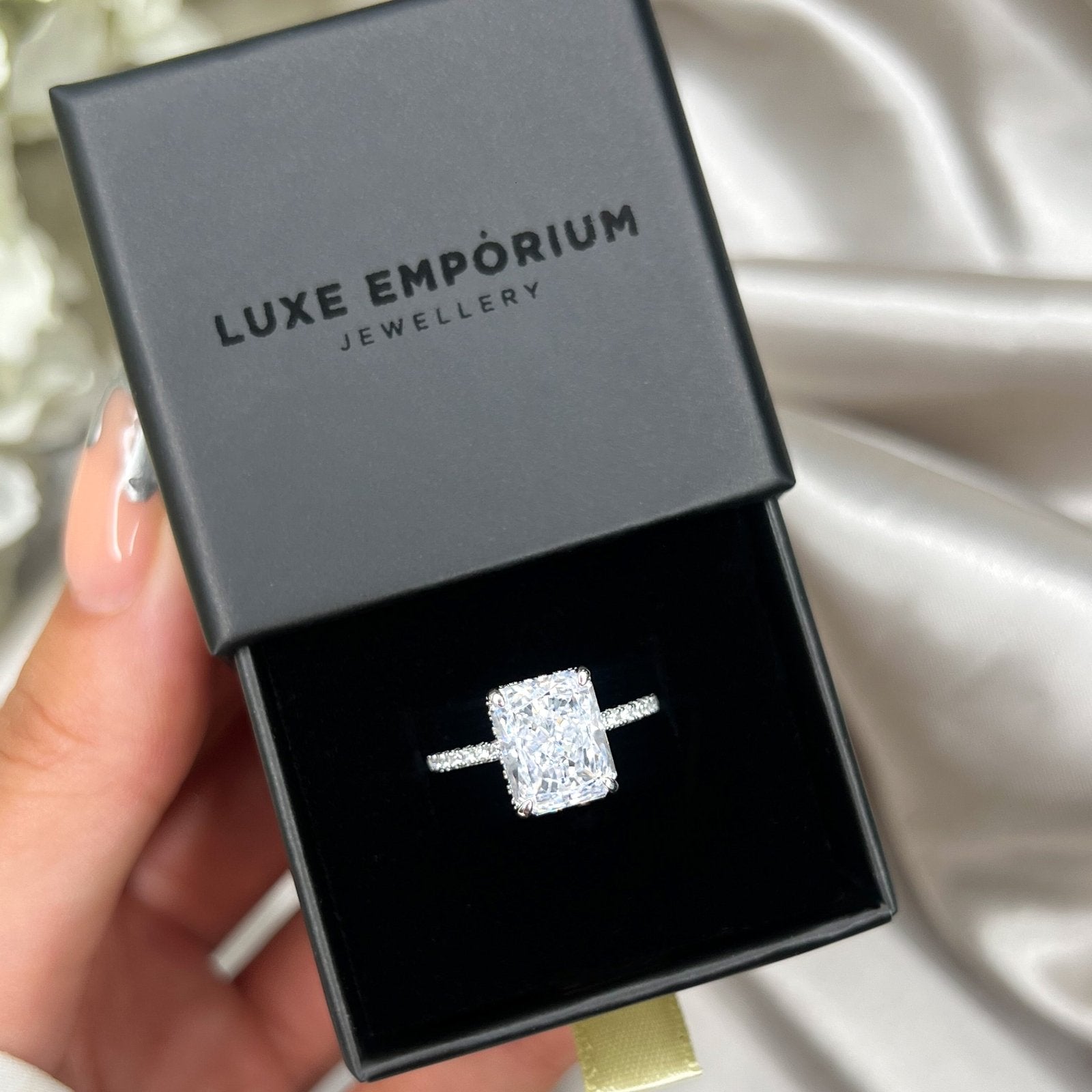 Sterling Silver Emerald Cut Jasmine Ring - Luxe Emporium x