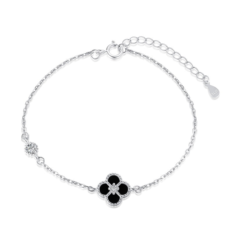 【BLACKPURPLE】Clover cubic bracelet Sterling Silver Black Clover Bracelet