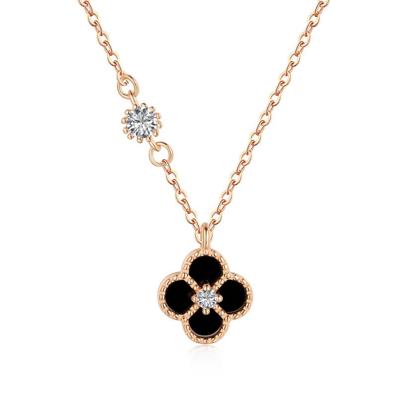 Rose Gold Black Clover Necklace - Luxe Emporium x