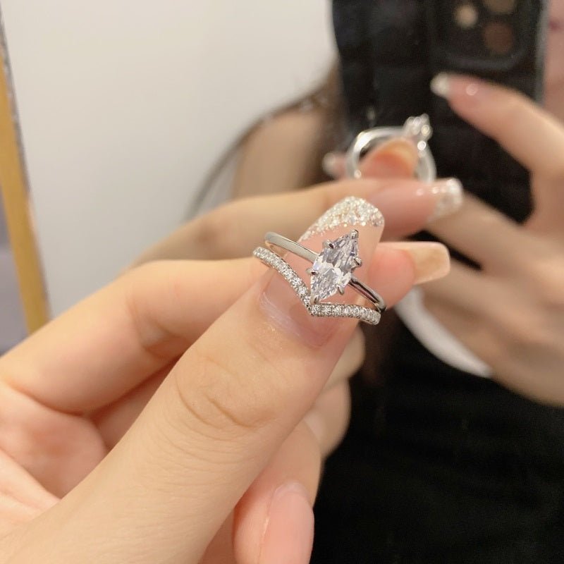 Sterling Silver Luxe Marquise Wishbone Wedding Set - Luxe Emporium x