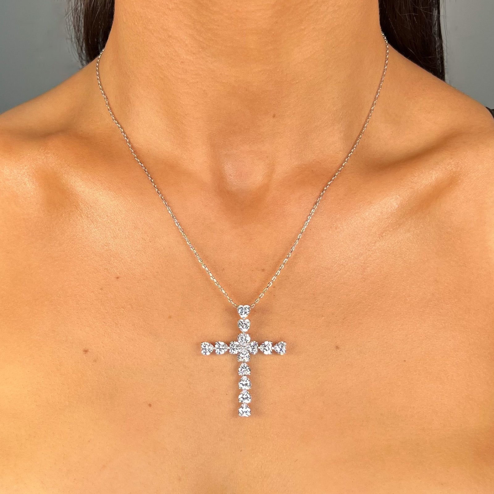 Sterling Silver Love Heart Cross Necklace - Luxe Emporium x