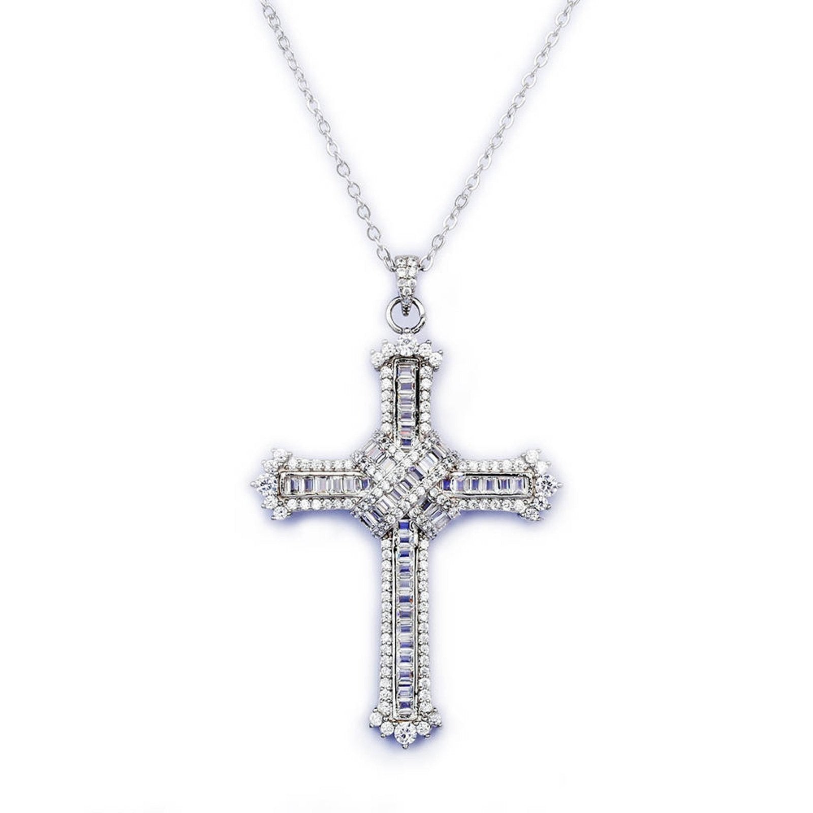 Sterling Silver Icy Cross Pendant Necklace - Luxe Emporium x