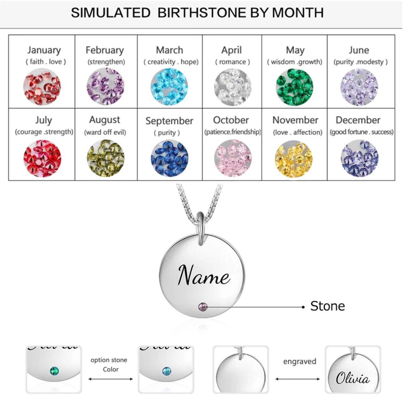 Personalised Name Birthstone Pendant Necklace - Luxe Emporium x