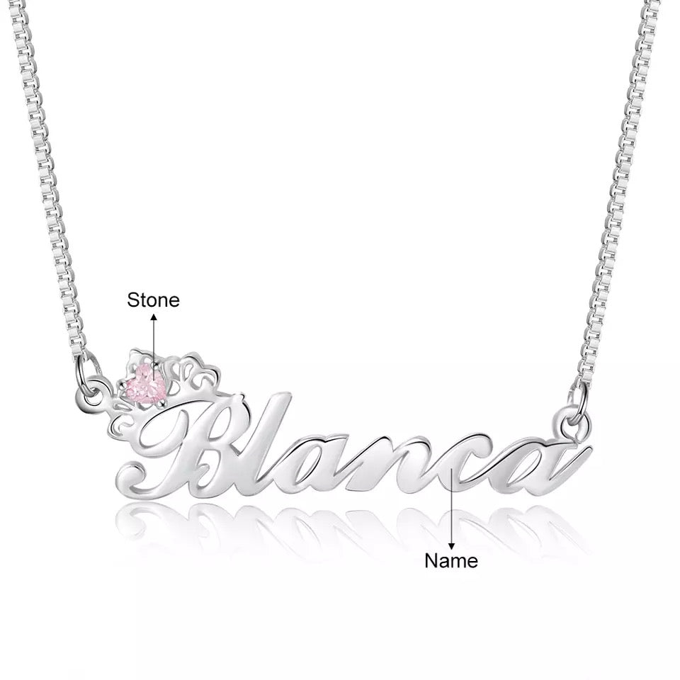 Sterling Silver Personalised Birthstone Name Necklace - Luxe Emporium x