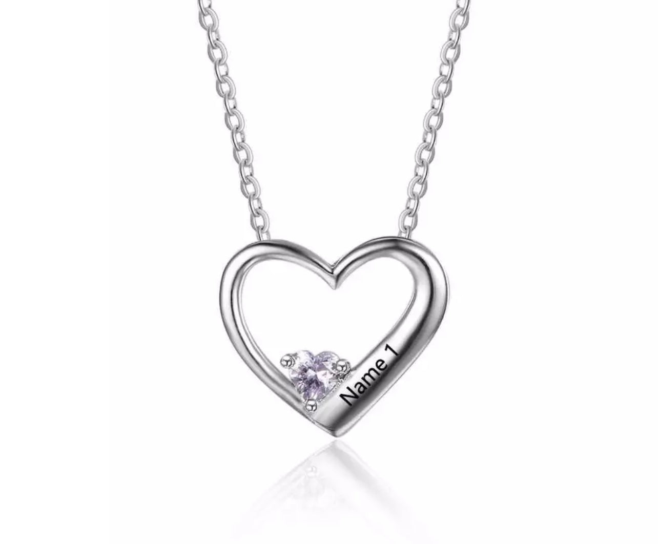 Sterling Silver Personalised Heart Birthstone Name Necklace - Luxe Emporium x