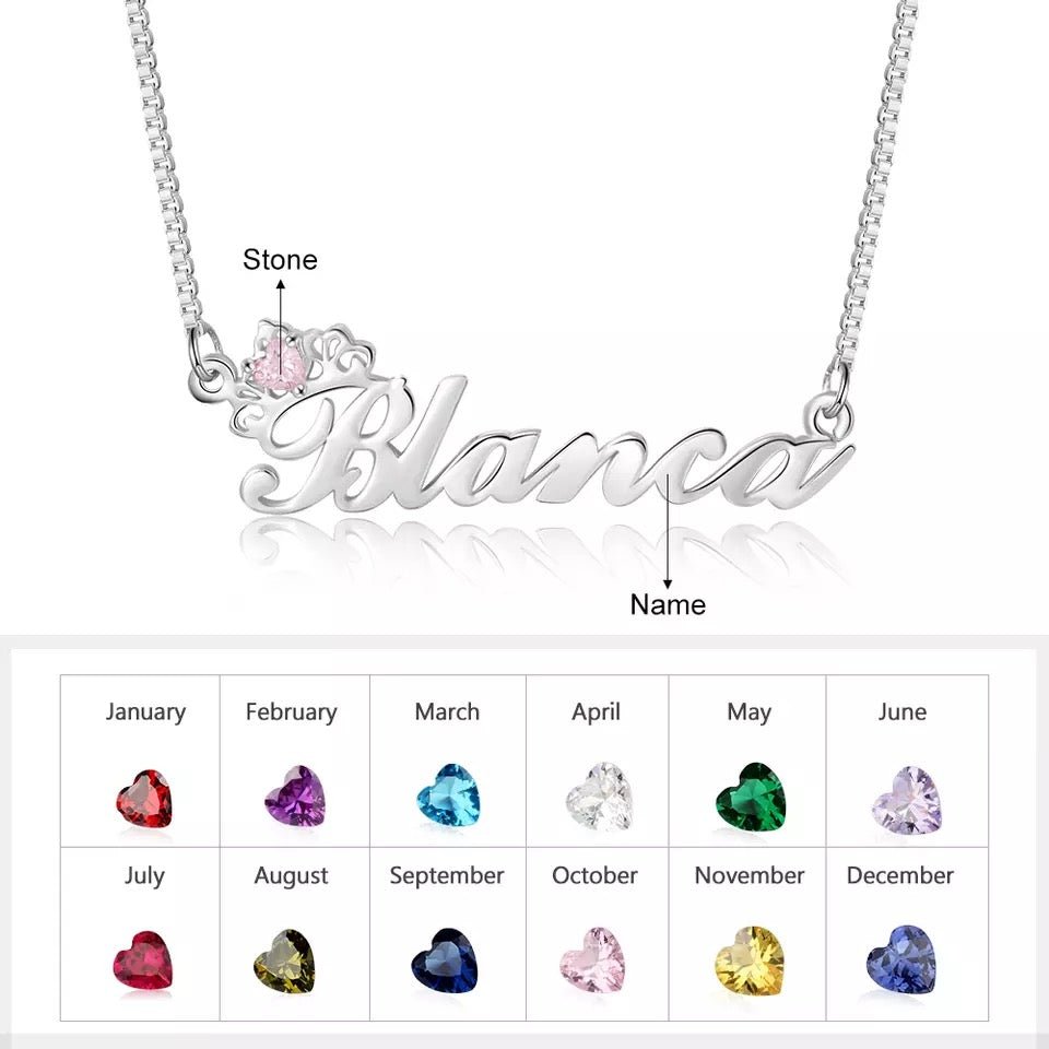 Sterling Silver Personalised Birthstone Name Necklace - Luxe Emporium x