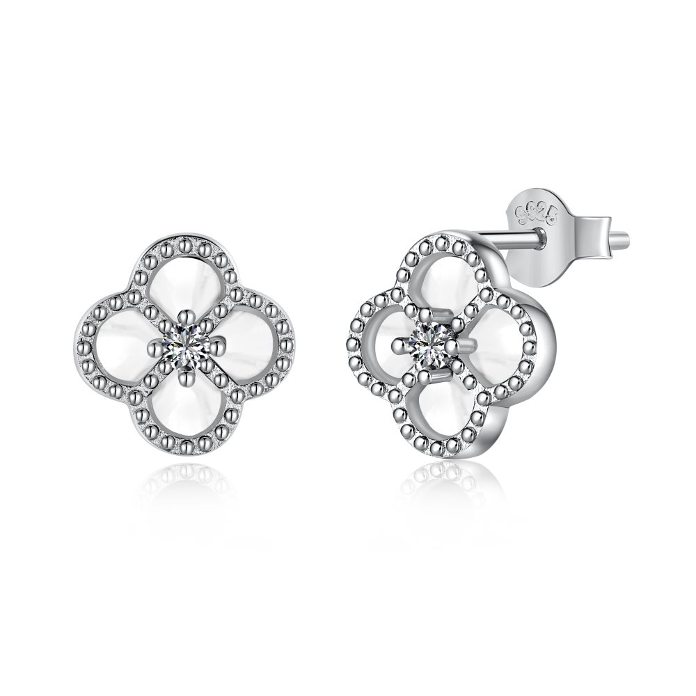 Sterling Silver White Clover Necklace and Earring Set - Luxe Emporium x