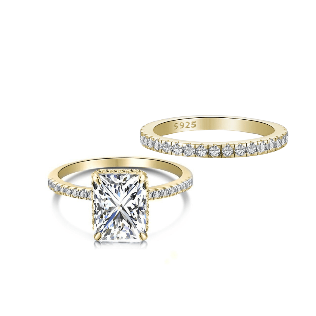 Gold Emerald Cut Jasmine Ring + Gold Nalah Ring Set - Luxe Emporium x